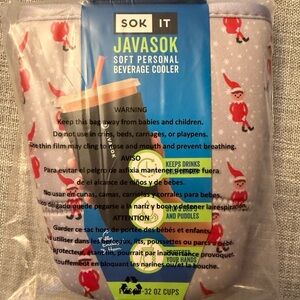 JAVASOK soft Cold Cup Sleeve – Santa/Elf Print– NEW in Package!